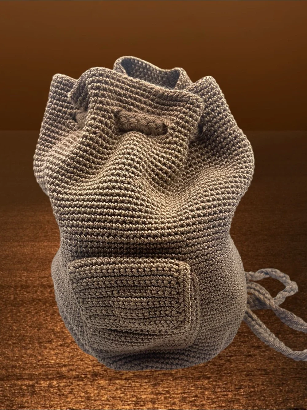 Vintage The Sak Beige Crochet Drawstring Backpack Boho Bucket Bag
